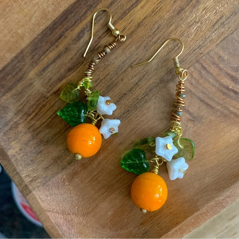 Orange Blossom Artisan Glass Earrings - Picture 8 of 8